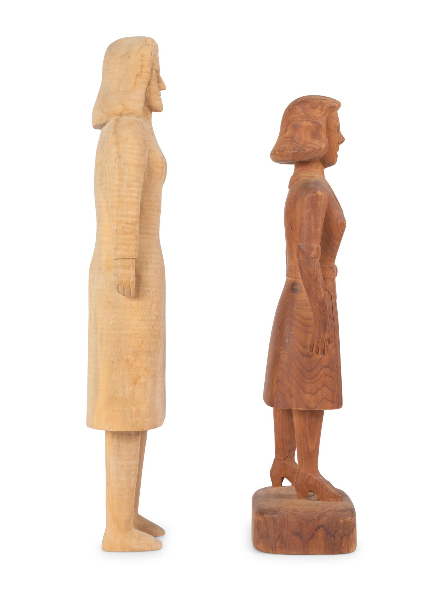 Two Carved Wood School Teacher Figures