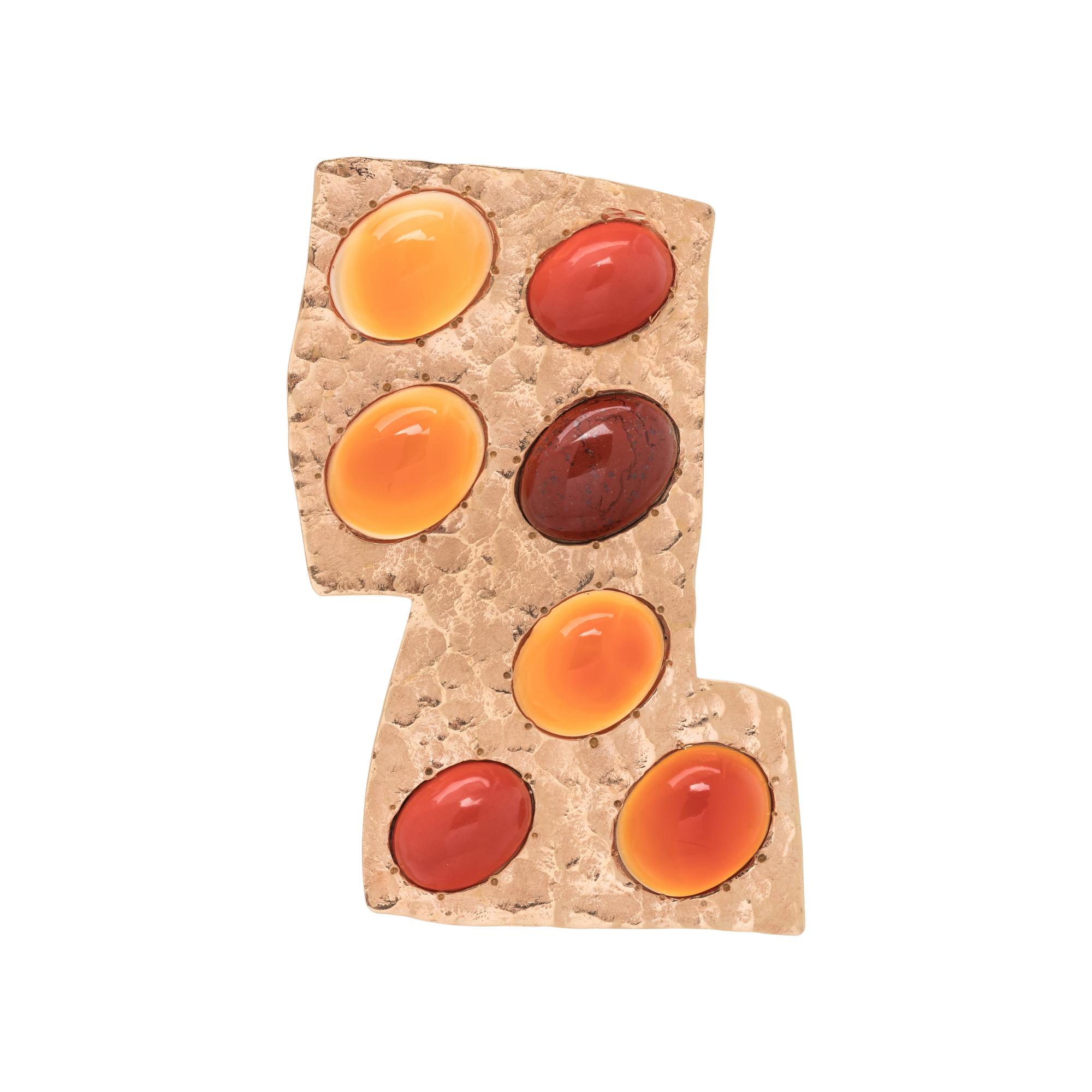 YELLOW GOLD AND MULTIGEM BROOCH