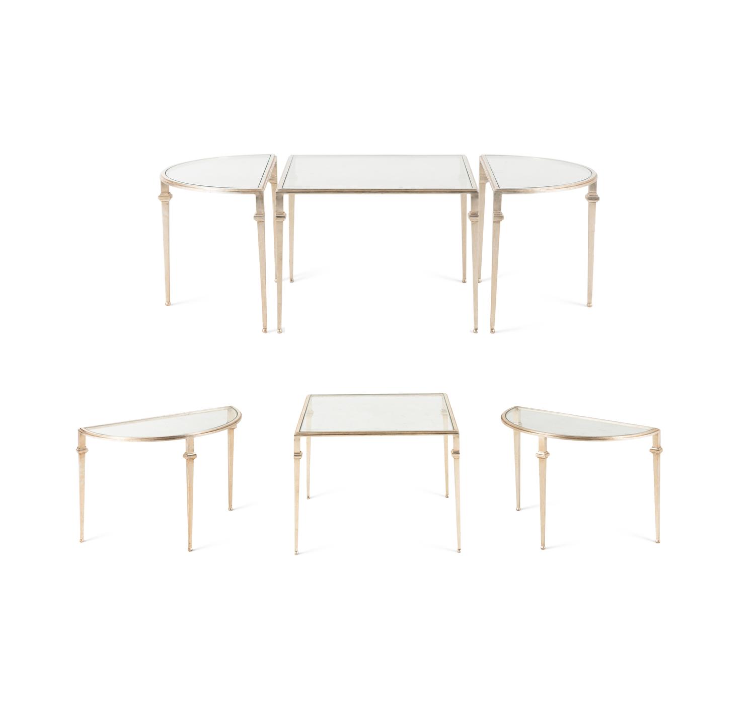 A Pair of Nancy Corzine Silvered Metal Guerlain Three-Part Low Tables
