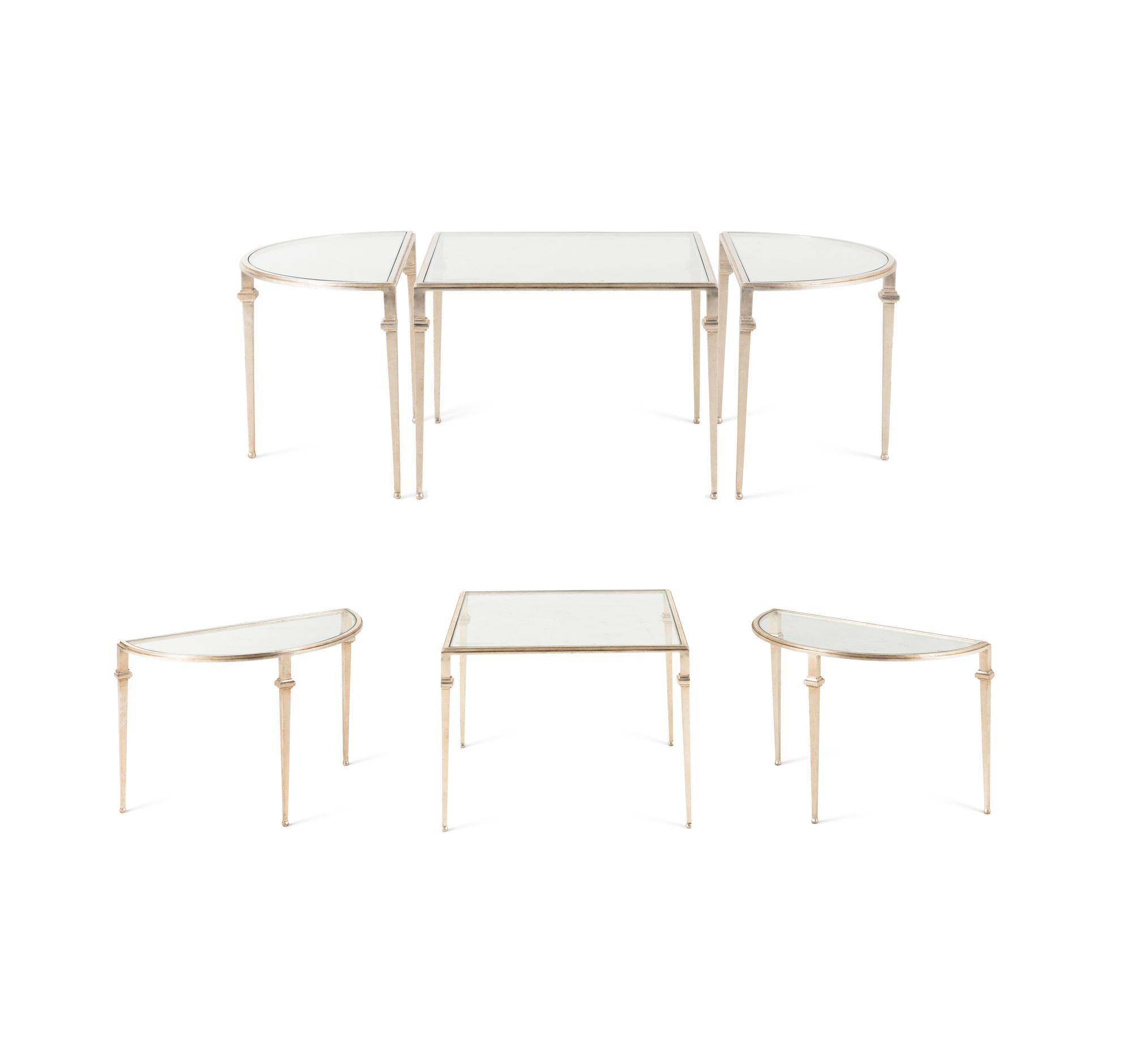 A Pair of Nancy Corzine Silvered Metal Guerlain Three-Part Low Tables