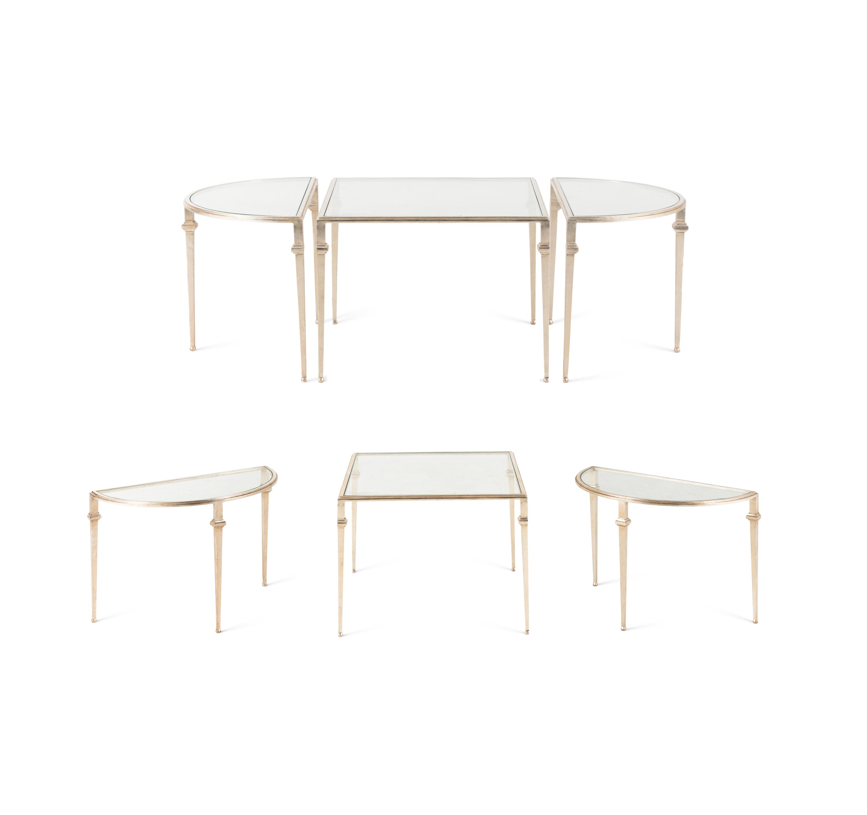 A Pair of Nancy Corzine Silvered Metal Guerlain Three-Part Low Tables