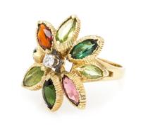 An 18 Karat Yellow Gold, Tourmaline, Peridot, Citrine and Diamond Ring, 5.70 dwts.