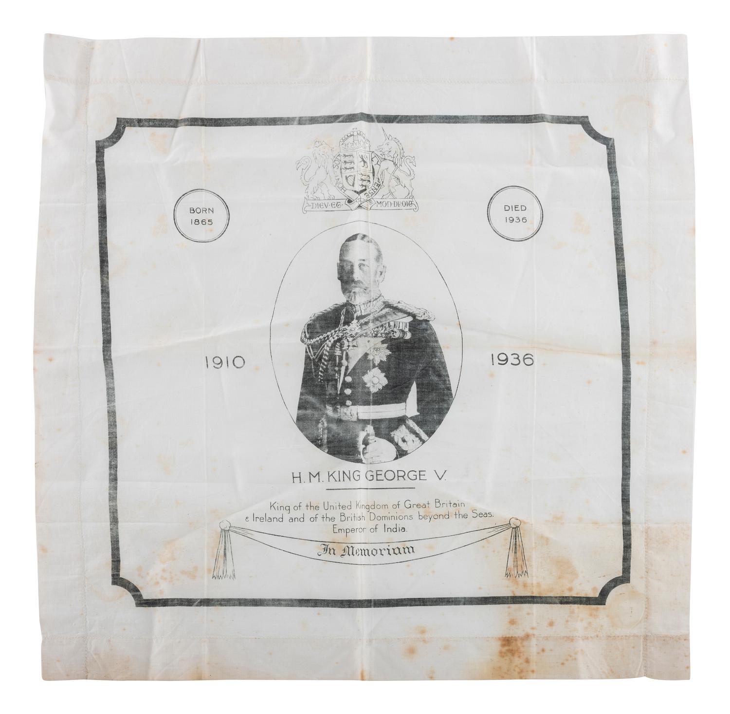 [ROYALTY]. A group of handkerchiefs, ceramics, and other ephemera from Queen VICTORIA, King GEORGE V, and King EDWARD VIII comprising: