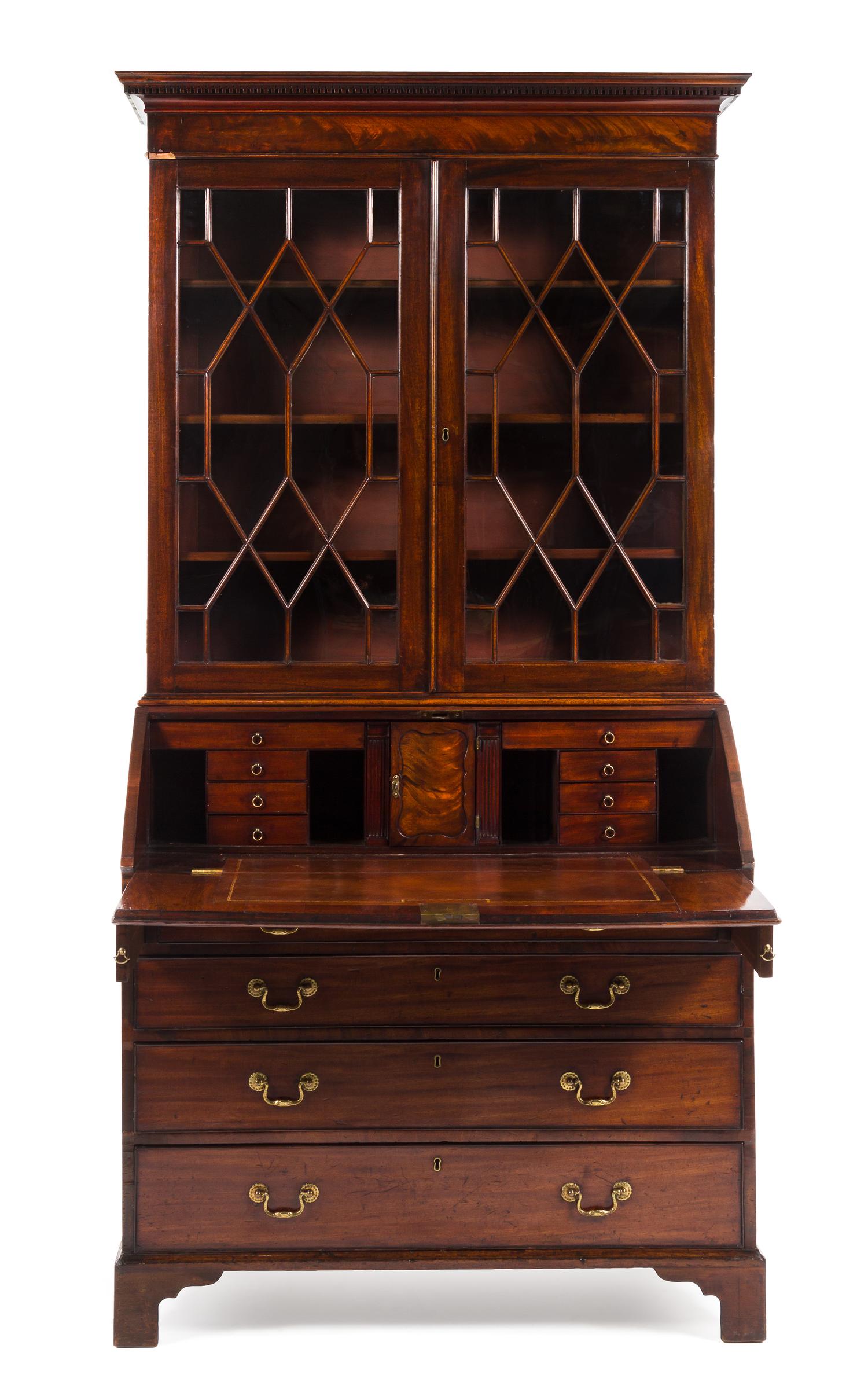 A George III Mahogany Secretary Bookcase Height 86 x width 43 x depth 23 1/2 inches. — MID-18TH CENTURY