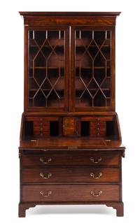 A George III Mahogany Secretary Bookcase Height 86 x width 43 x depth 23 1/2 inches. — MID-18TH CENTURY