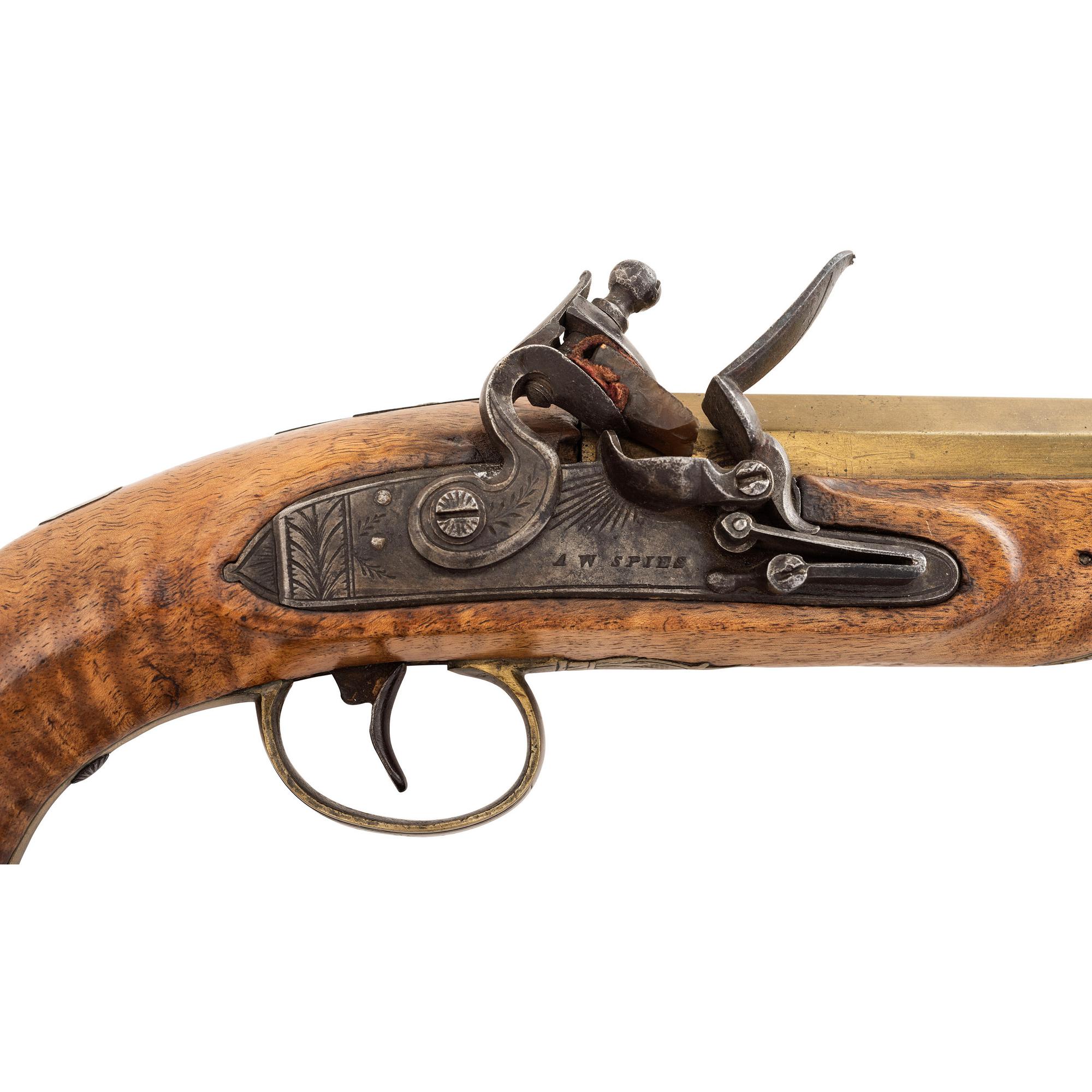 Brass Barreled Flintlock Trade Pistol Retailed by A.W. Spies with a Norfolk VA Capture Inscription