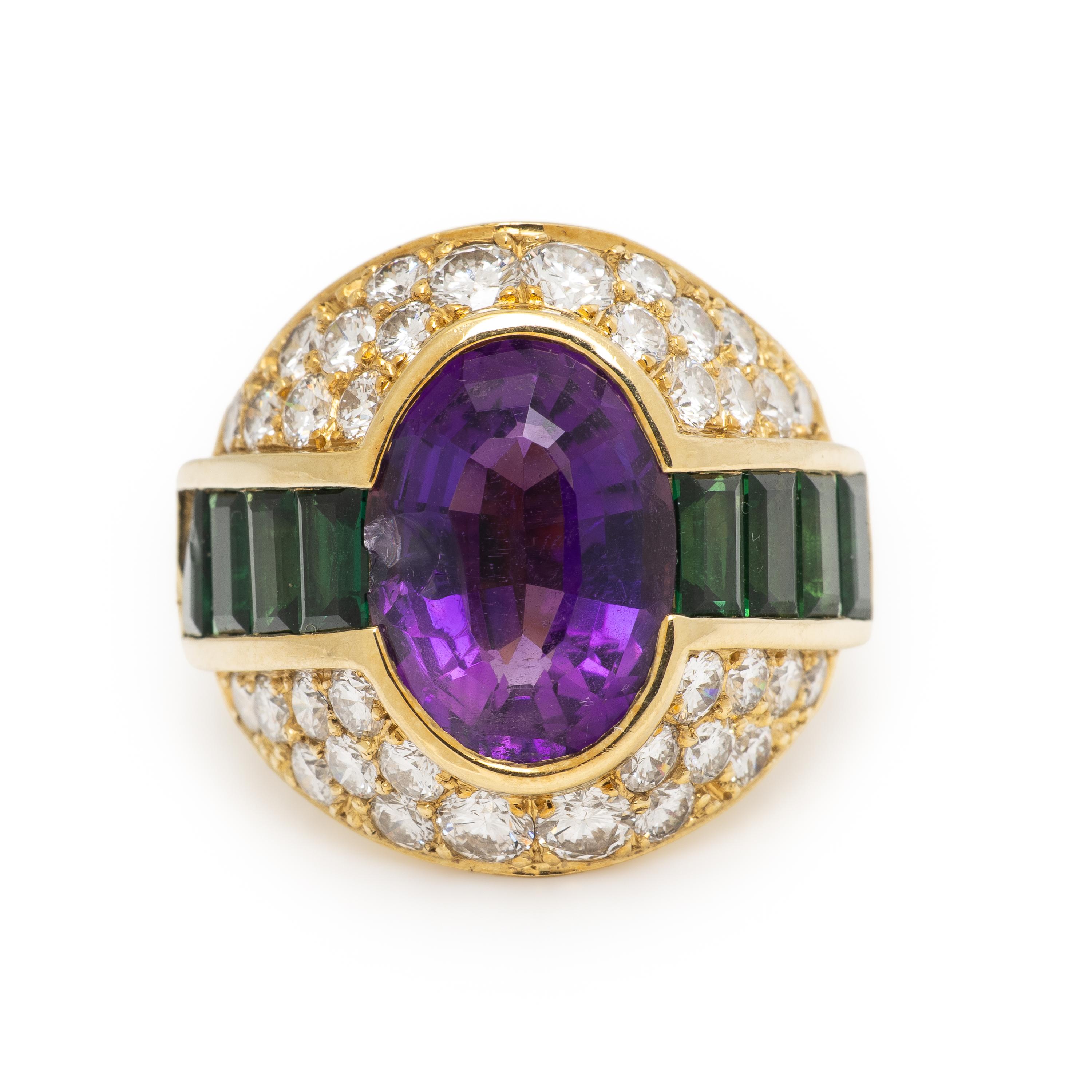 Lagos, Amethyst, Tourmaline, and Diamond Ring