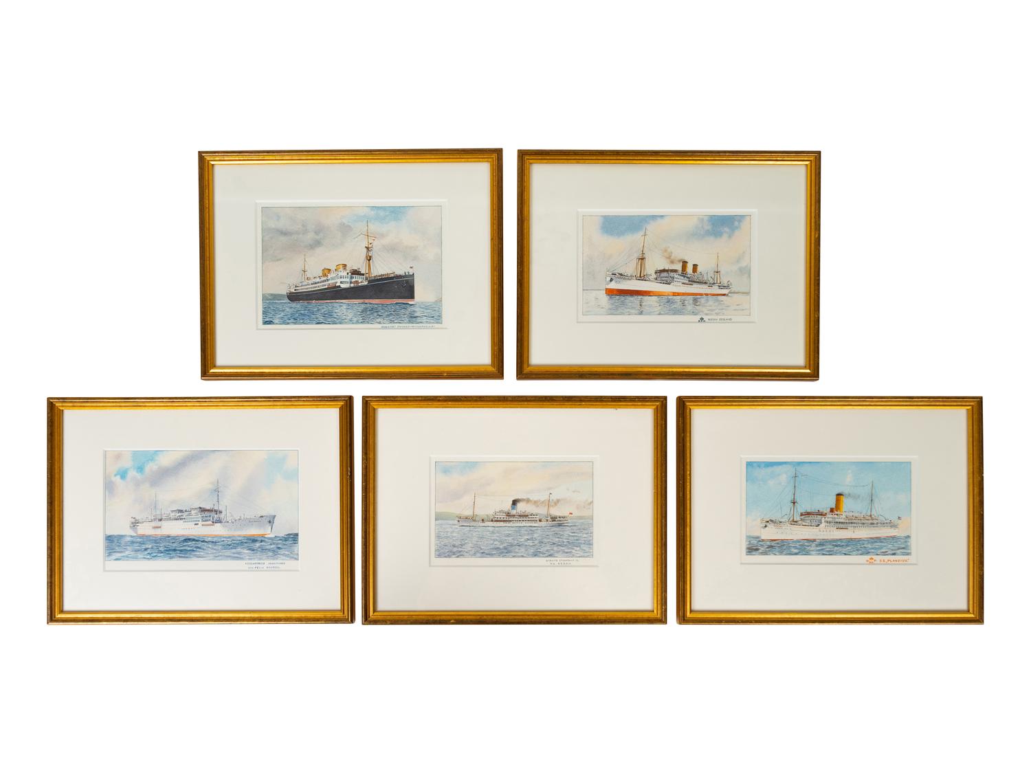 A Set of Ten American Watercolors Depicting Ships at Sea