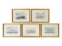 A Set of Ten American Watercolors Depicting Ships at Sea