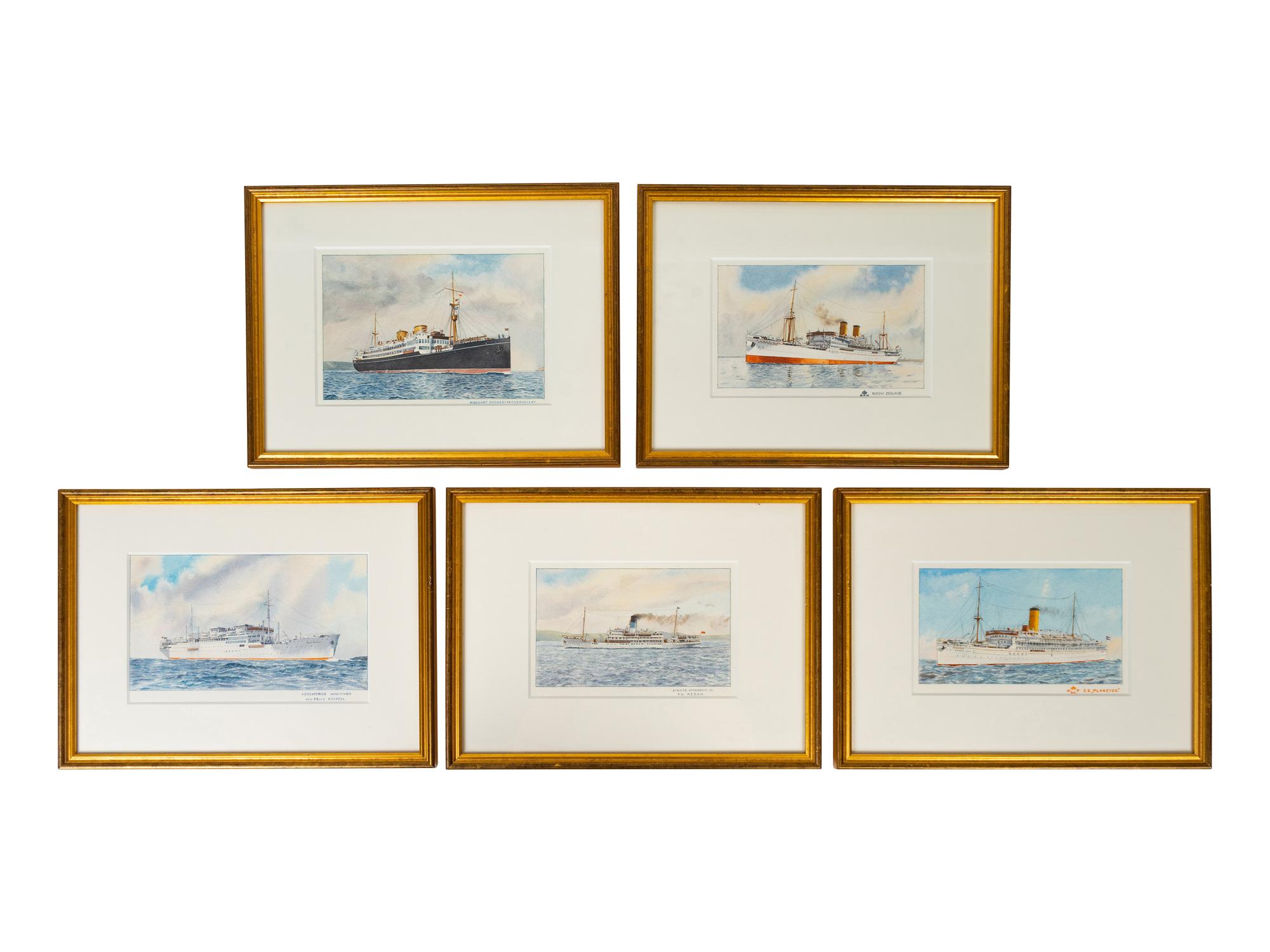 A Set of Ten American Watercolors Depicting Ships at Sea