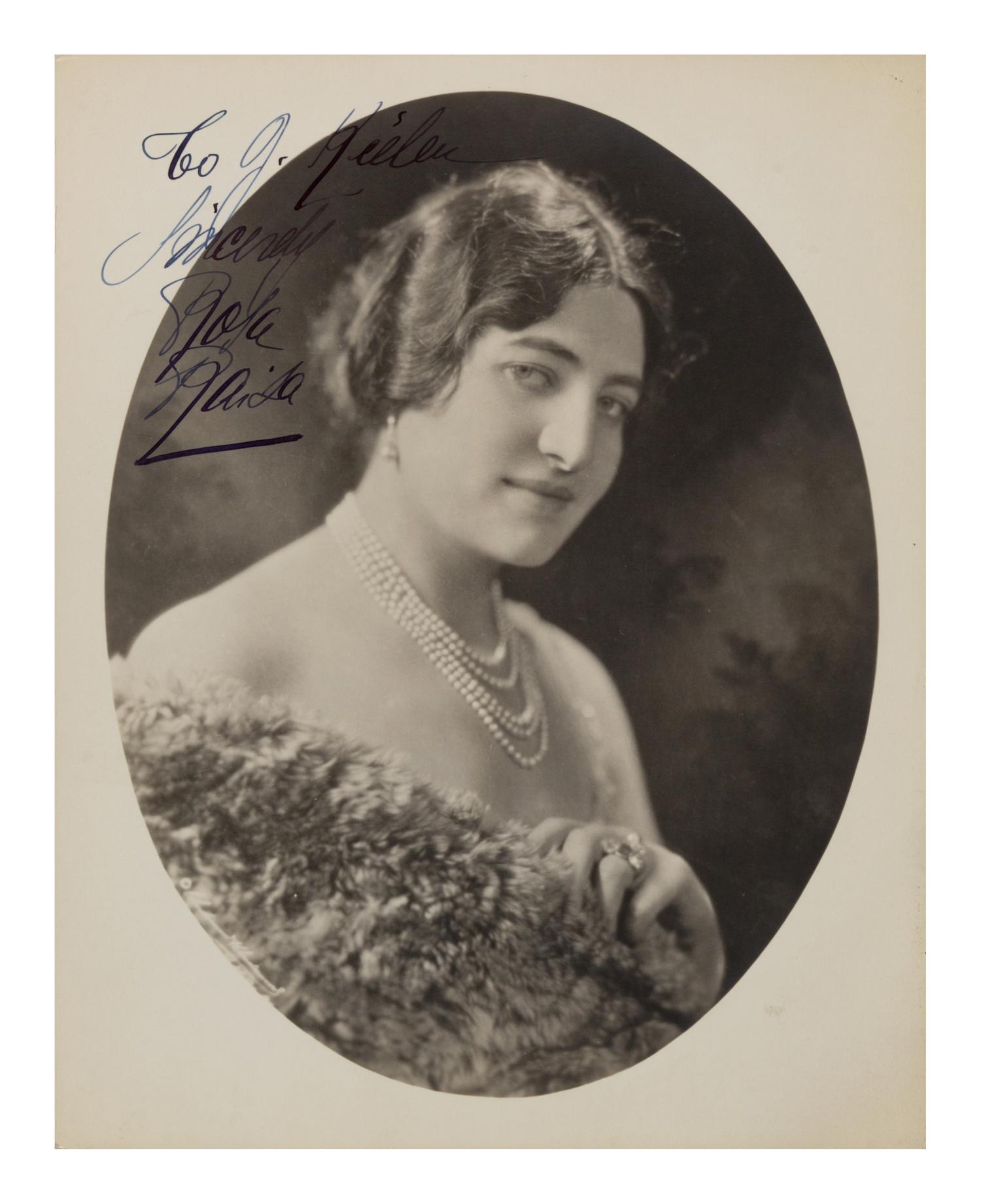 RAISA, Rosa (1893-1963). Black and white photographic portrait, signed (“Rosa Raisa”), n.d.