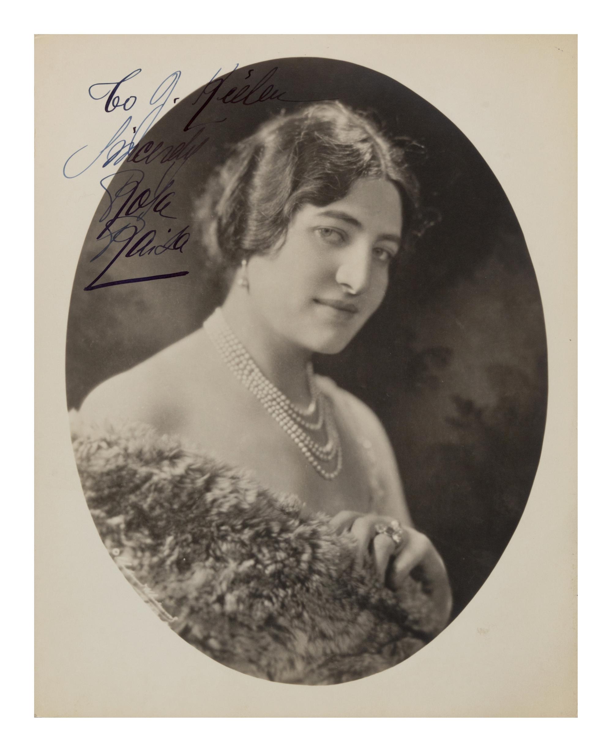 RAISA, Rosa (1893-1963). Black and white photographic portrait, signed (“Rosa Raisa”), n.d.