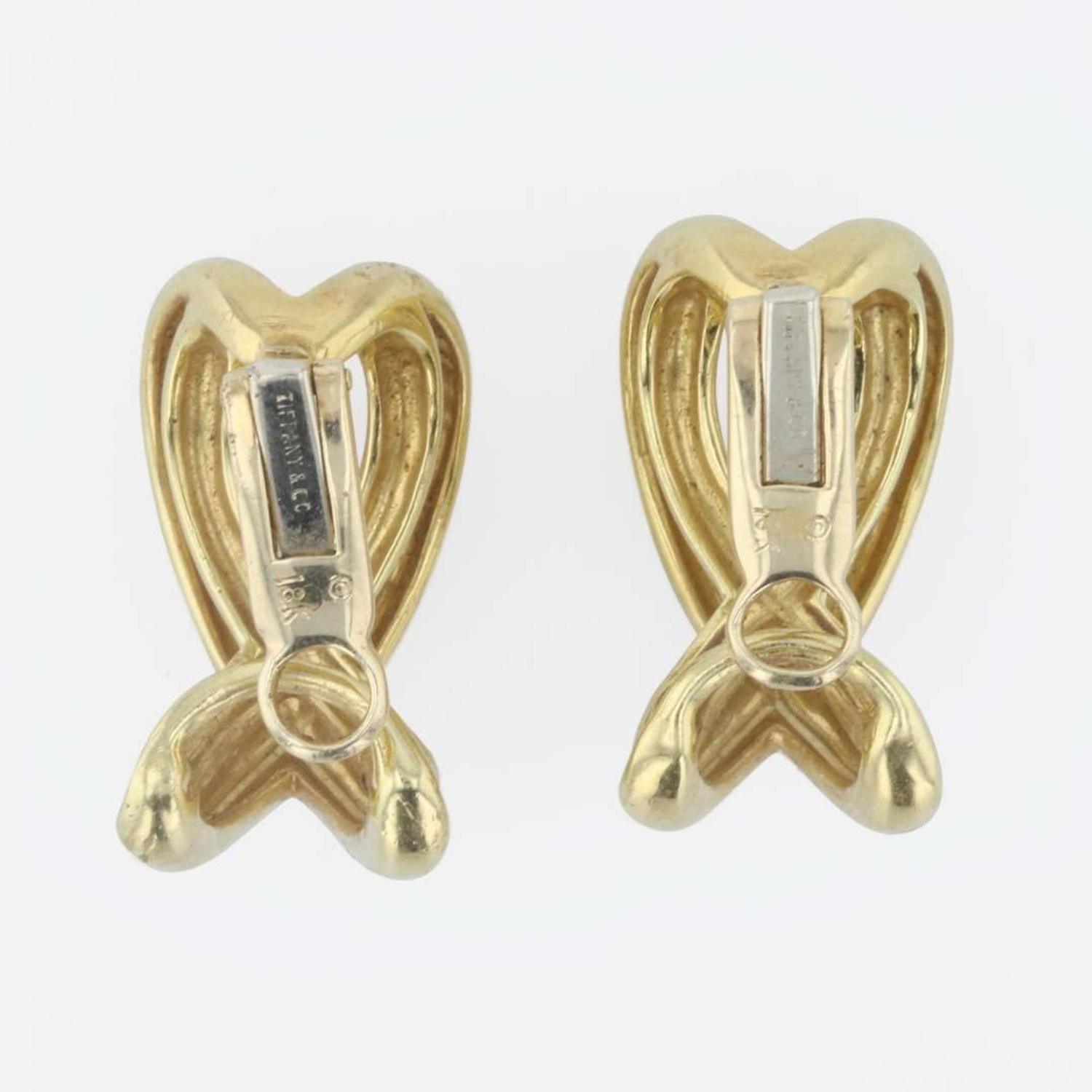 A pair of 18K yellow gold ear clips, Tiffany & Co. Donald Claflin, "X"