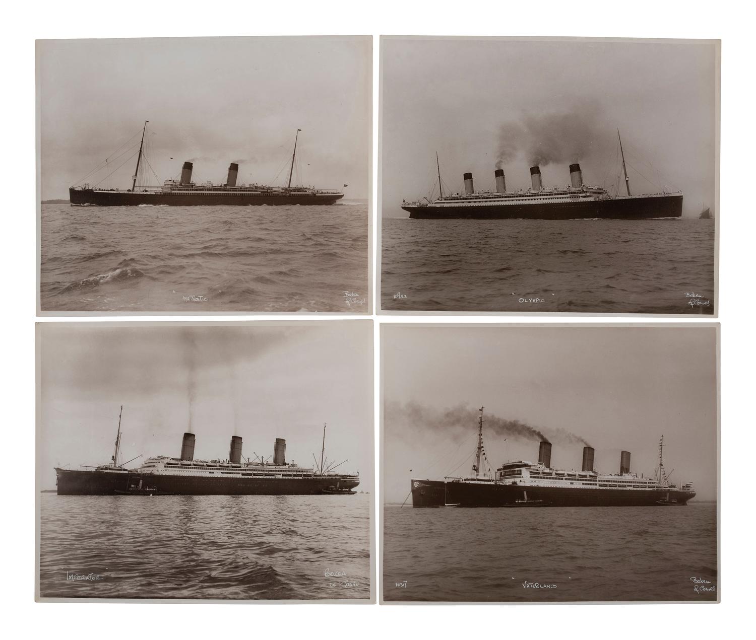 [TRANSPORTATION]. A group of 27 photographs of ocean liners including the RMS Titanic and HMHS Britannic. [Cowes, England]: Beken of Cowes, ca last half of the 20th century.
