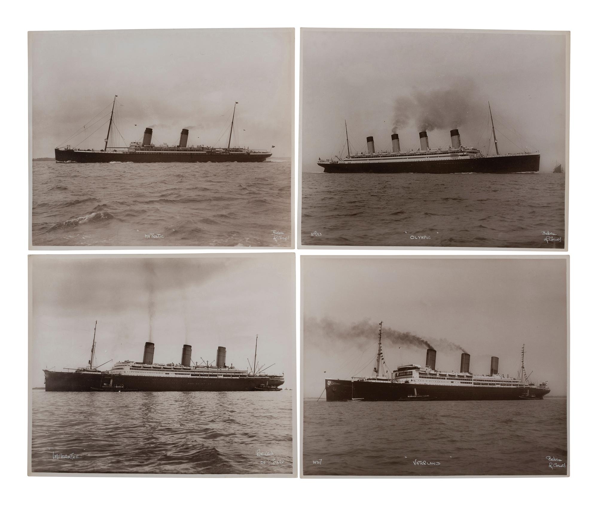 [TRANSPORTATION]. A group of 27 photographs of ocean liners including the RMS Titanic and HMHS Britannic. [Cowes, England]: Beken of Cowes, ca last half of the 20th century.