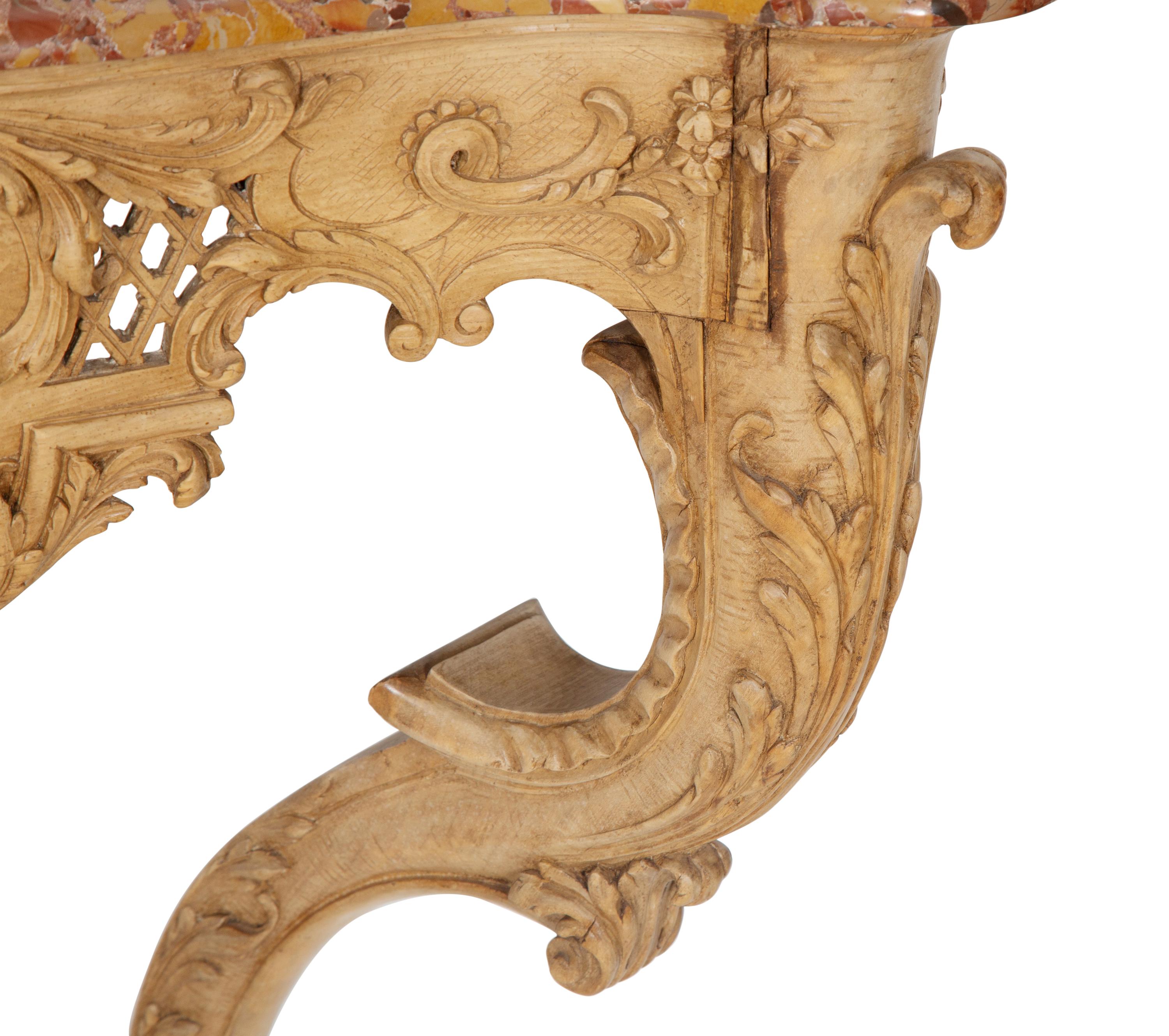 A Pair of Régence Carved Beechwood Marble-Top Console Tables