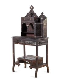 A Syrian Mother-of-Pearl Inlaid Carved Walnut Desk