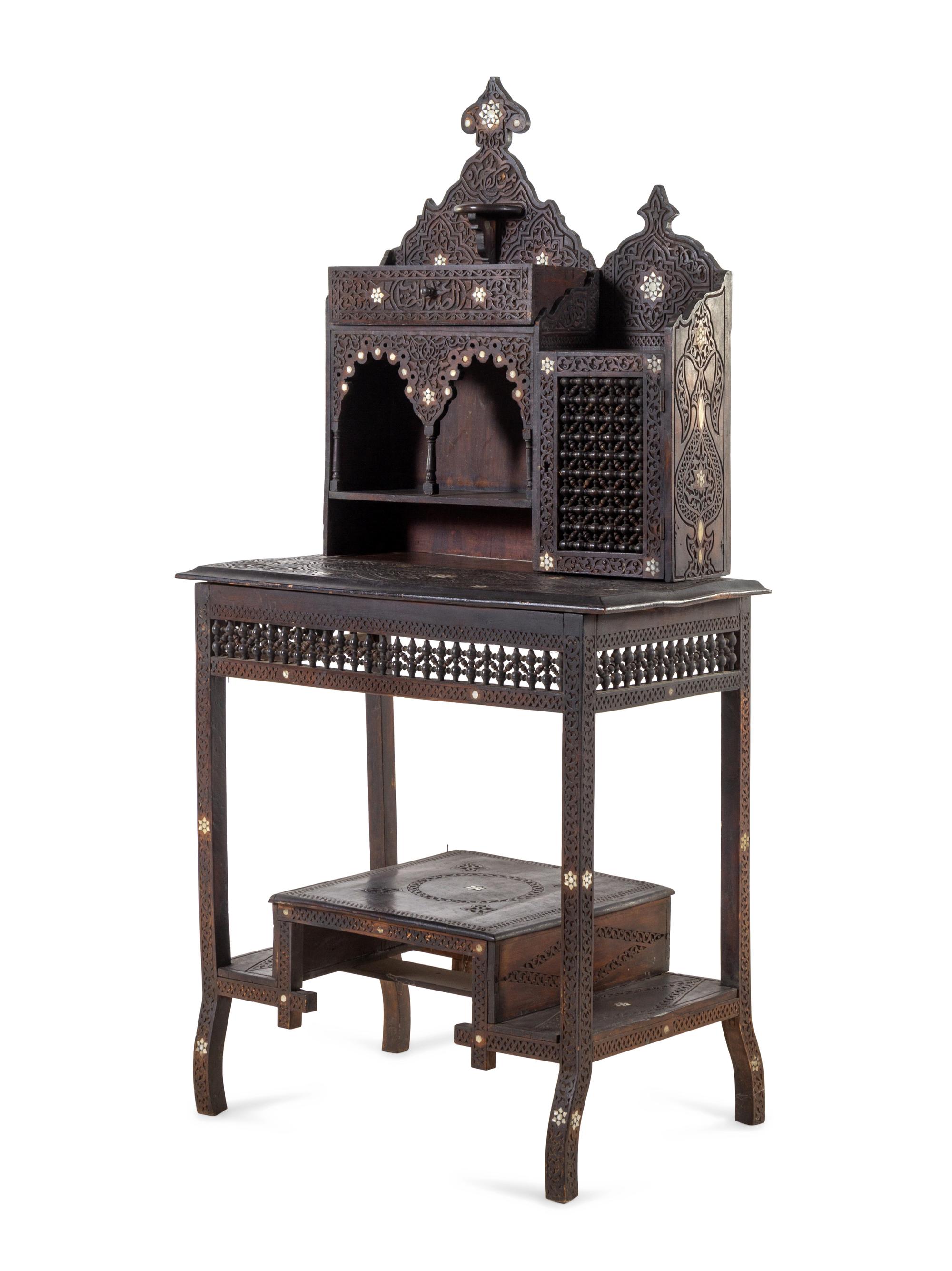 A Syrian Mother-of-Pearl Inlaid Carved Walnut Desk
