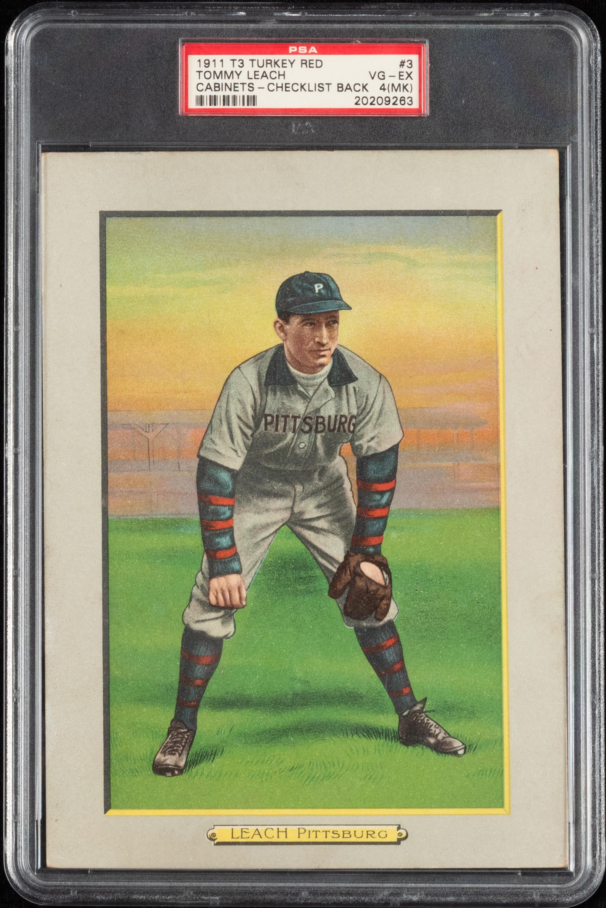 A 1911 T3 Turkey Red Cabinets Tommy Leach Baseball Card (PSA 4MK VG-EX) Checklist Back