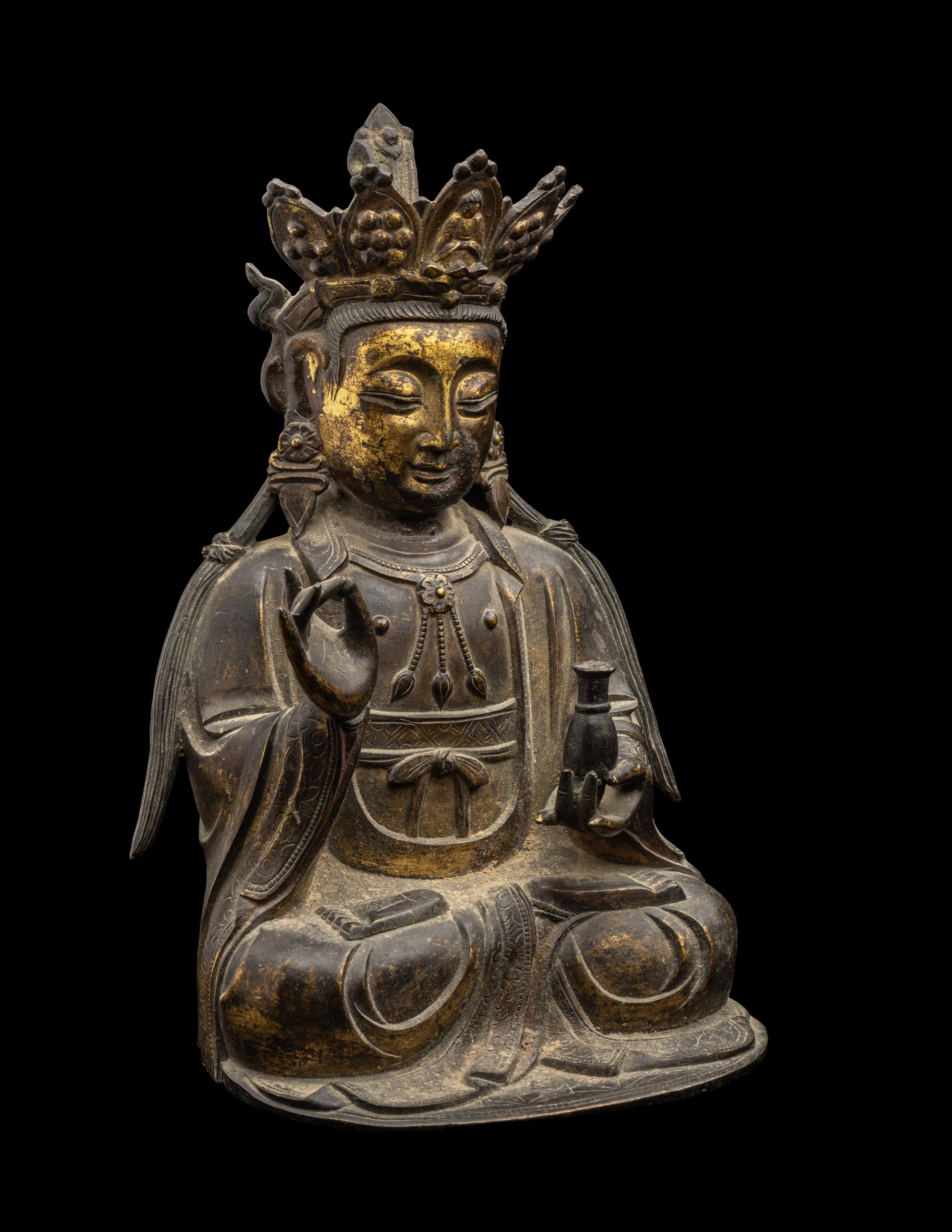 A Chinese Ming-Style Parcel Gilt Bronze Figure of Guanyin