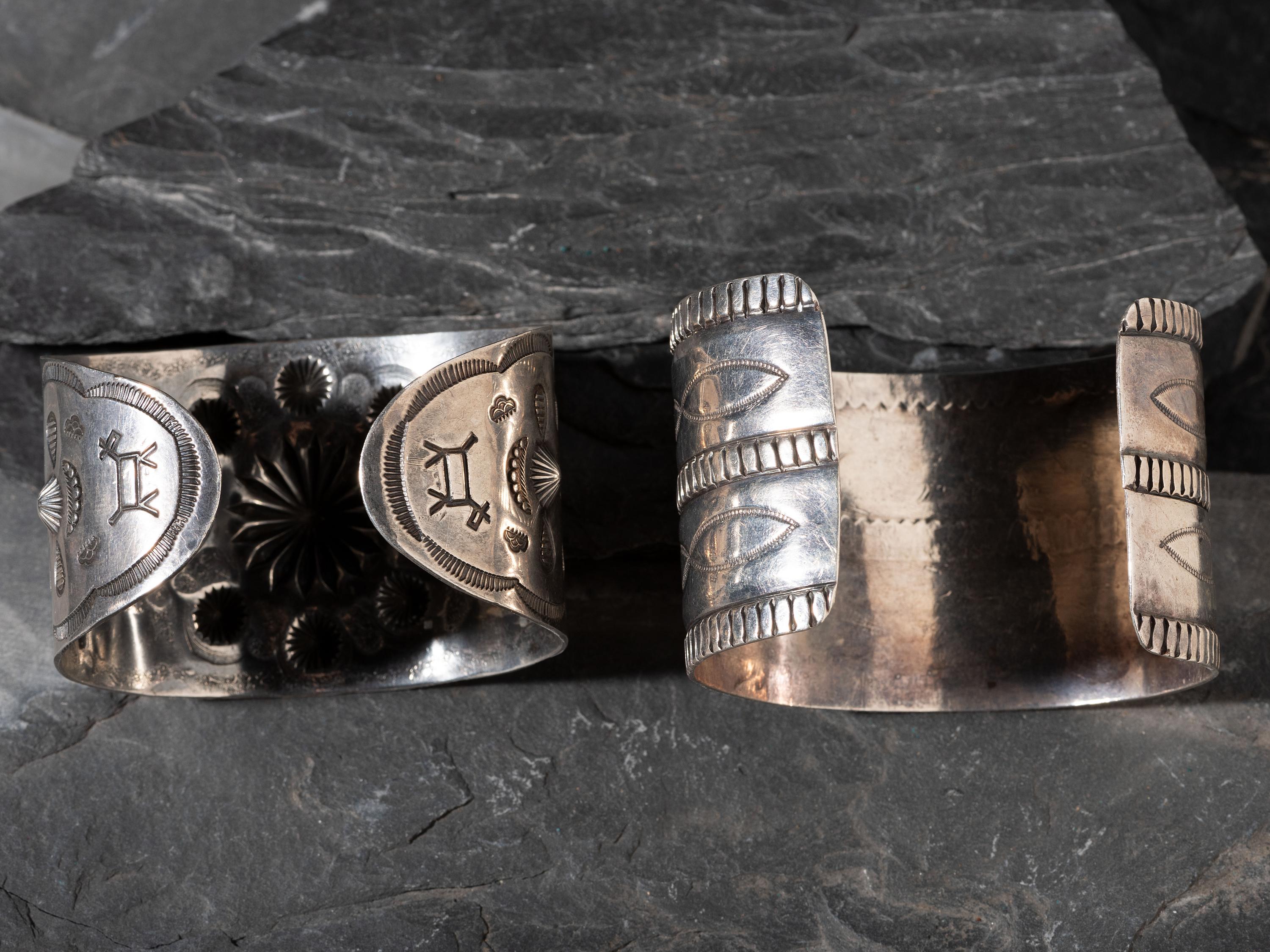 Pair of Navajo Stamped Silver Cuff Bracelets