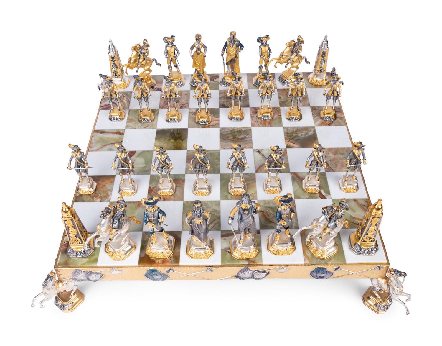 A Piero Benzoni Silver- and Gold-Plated Cast Bronze Chess Set