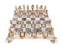A Piero Benzoni Silver- and Gold-Plated Cast Bronze Chess Set