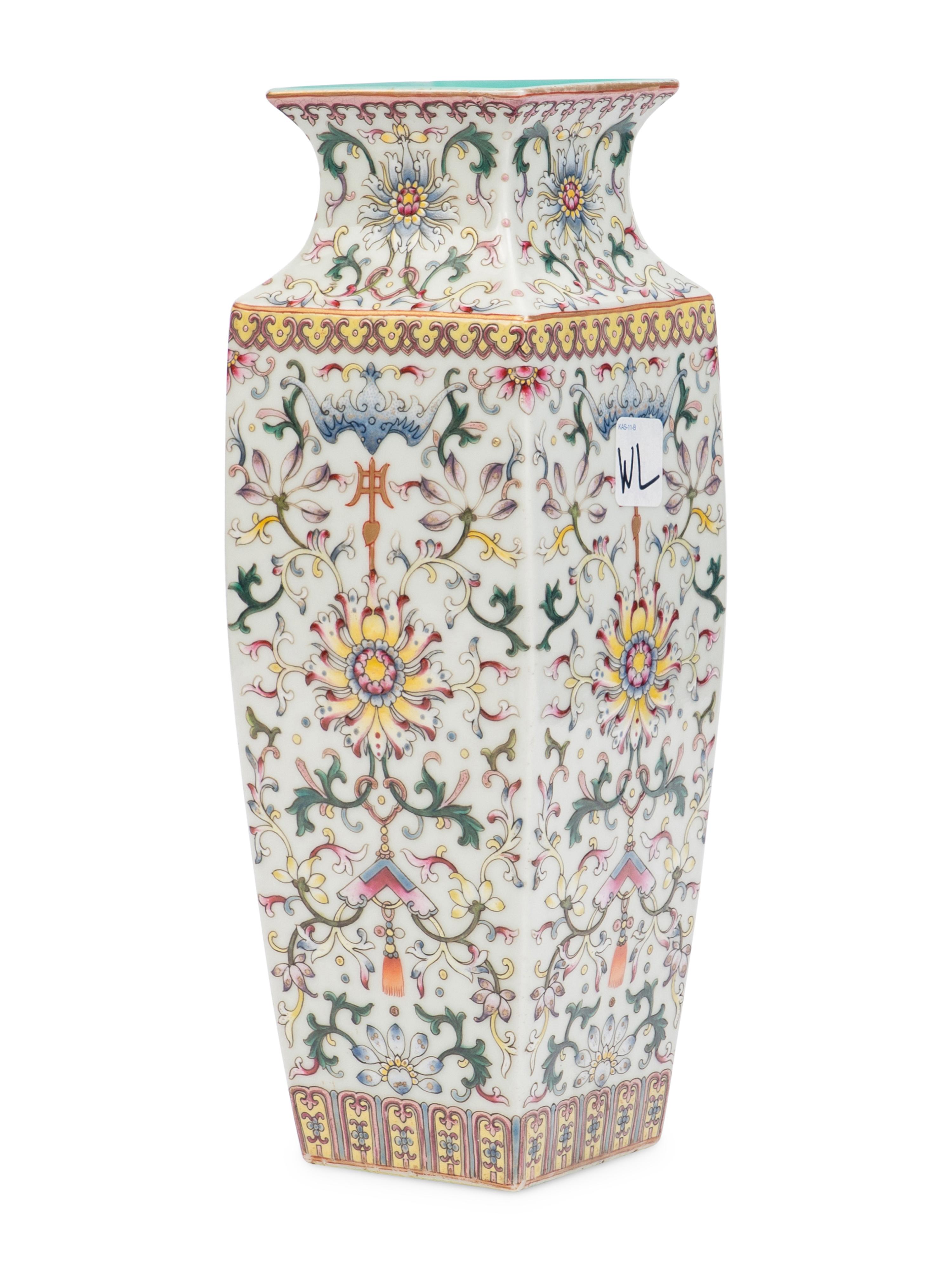 A Chinese Famille Rose Porcelain Square Vase