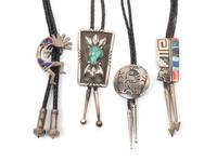 Four Southwestern Bolos Height of first 3 1/2 x 2 1/8 inches.