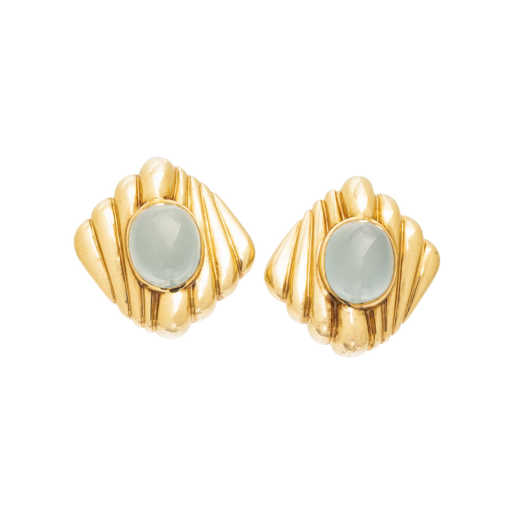YELLOW GOLD AND AQUAMARINE EARCLIPS