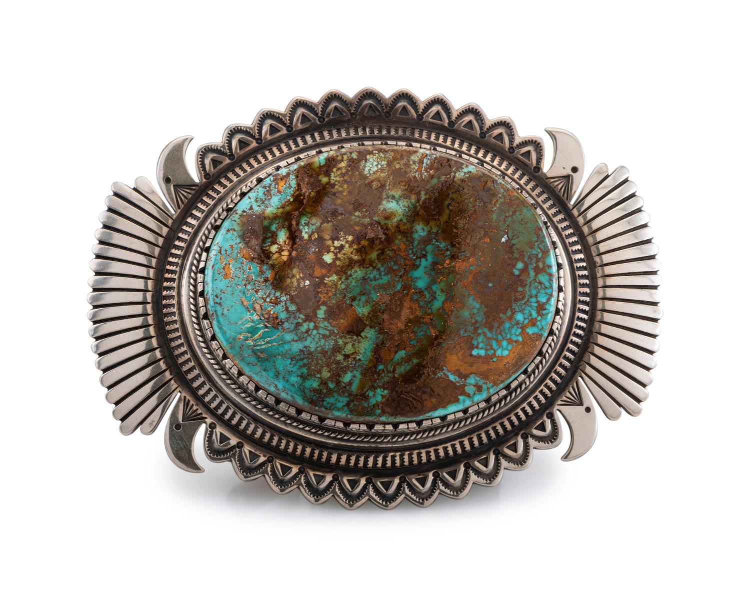 Sterling Silver Belt Buckle, with Large Turquoise Cabochon