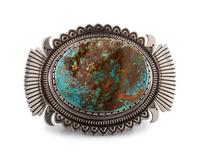 Sterling Silver Belt Buckle, with Large Turquoise Cabochon