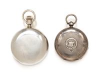 A Collection of Sterling Silver Open Face Pocket Watches, American Waltham and Elgin, 1896 and 1891, 148.00 dwts.