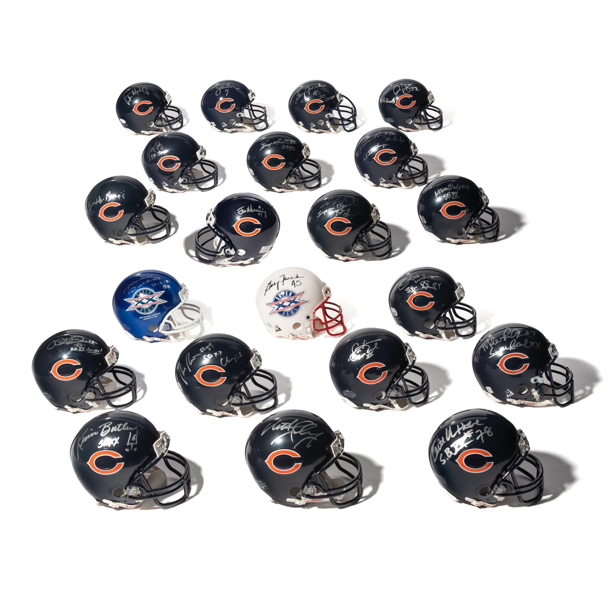 A Collection of Chicago Bears Super XX Signed Autograph Mini Helmets (21)
