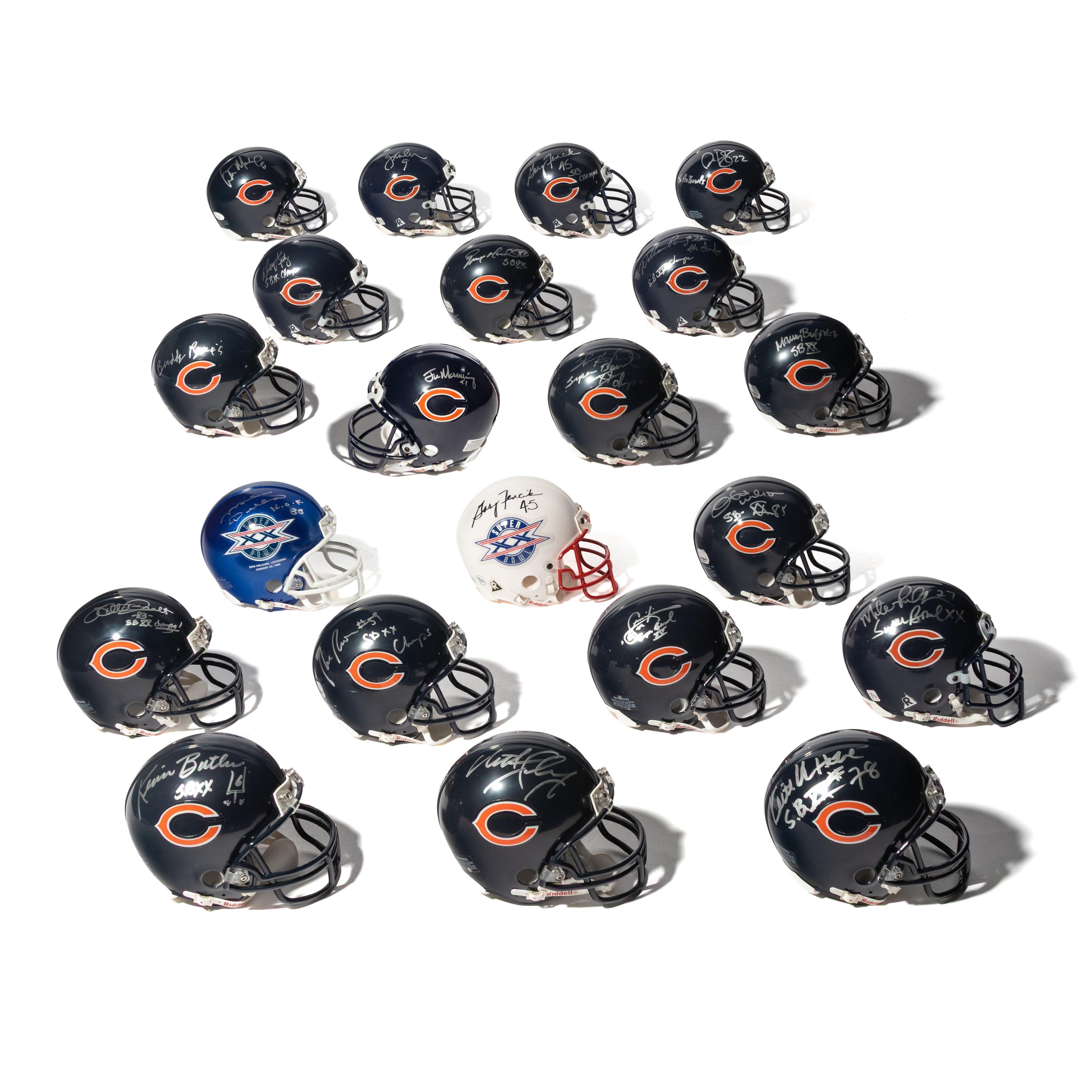 A Collection of Chicago Bears Super XX Signed Autograph Mini Helmets (21)