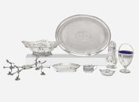 An assorted collection of eight George III, Victorian, Edward VII, and George V sterling silver tablewares, various makers, various dates ranging from 1781-1924