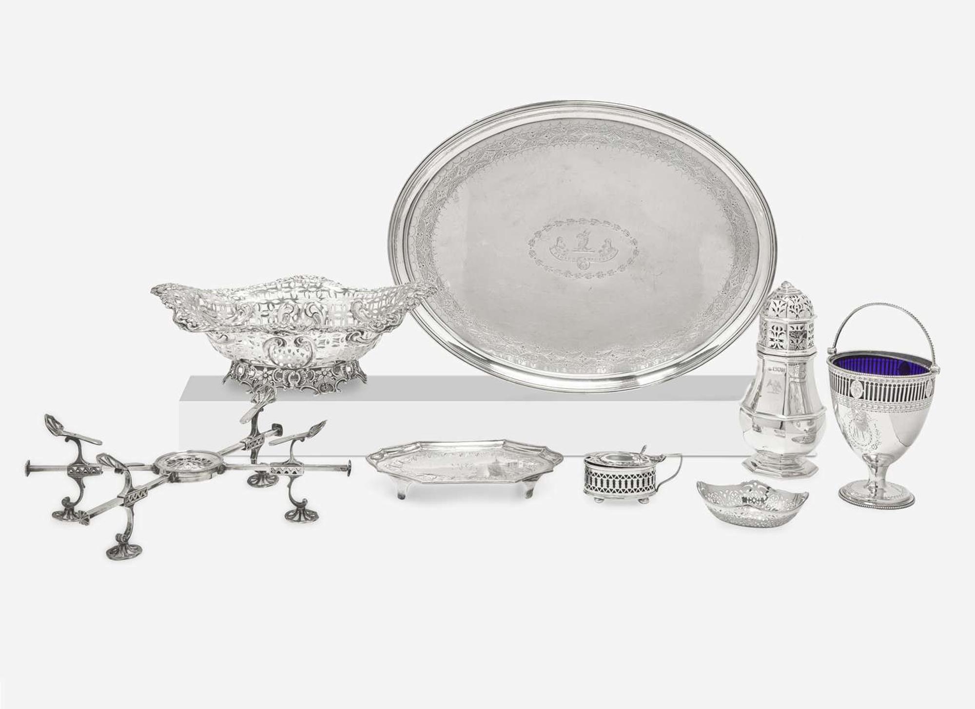 An assorted collection of eight George III, Victorian, Edward VII, and George V sterling silver tablewares, various makers, various dates ranging from 1781-1924