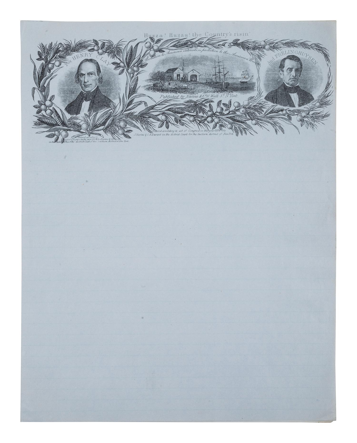 [POLITICS]. Huzza! Huzza! The Country's risin' For Henry Clay and Frelinghuysen . 1844.