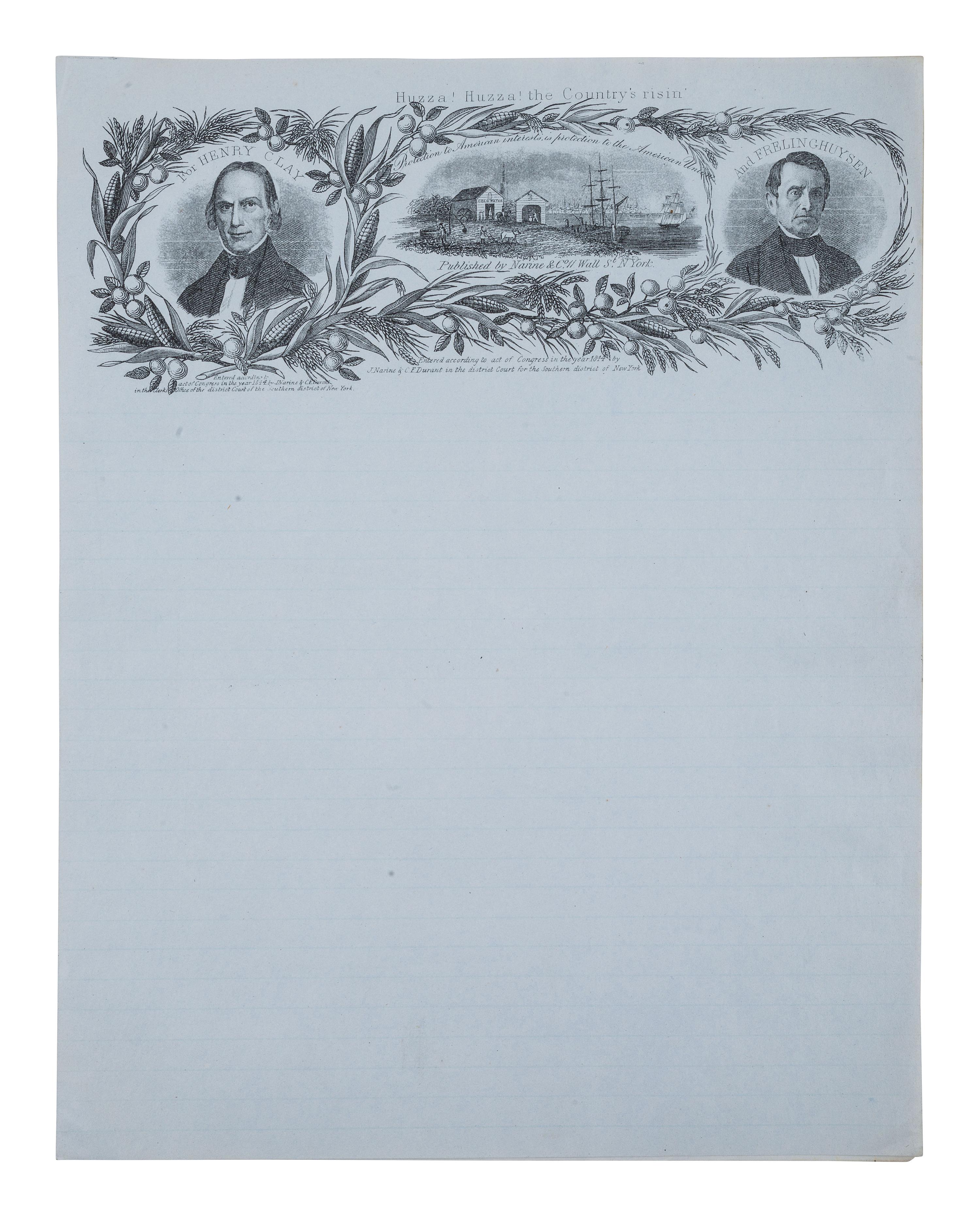 [POLITICS]. Huzza! Huzza! The Country's risin' For Henry Clay and Frelinghuysen . 1844.