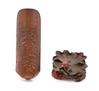 A Carved Bamboo Tea Scoop and a Fuzhou Lacquer Brush Palette