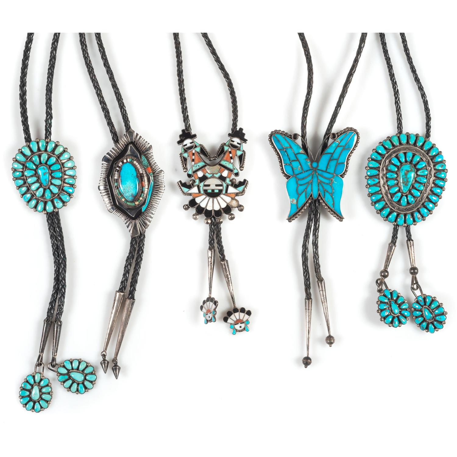 Navajo and Zuni Silver Bolo Ties