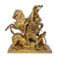 A Large French Gilt Bronze Figural Mantel Clock After Jean-François-Théodore Gechter (1796-1844)