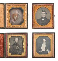 [EARLY PHOTOGRAPHY]. 28 sixth plate daguerreotypes of men with notable hairstyles & facial hair.