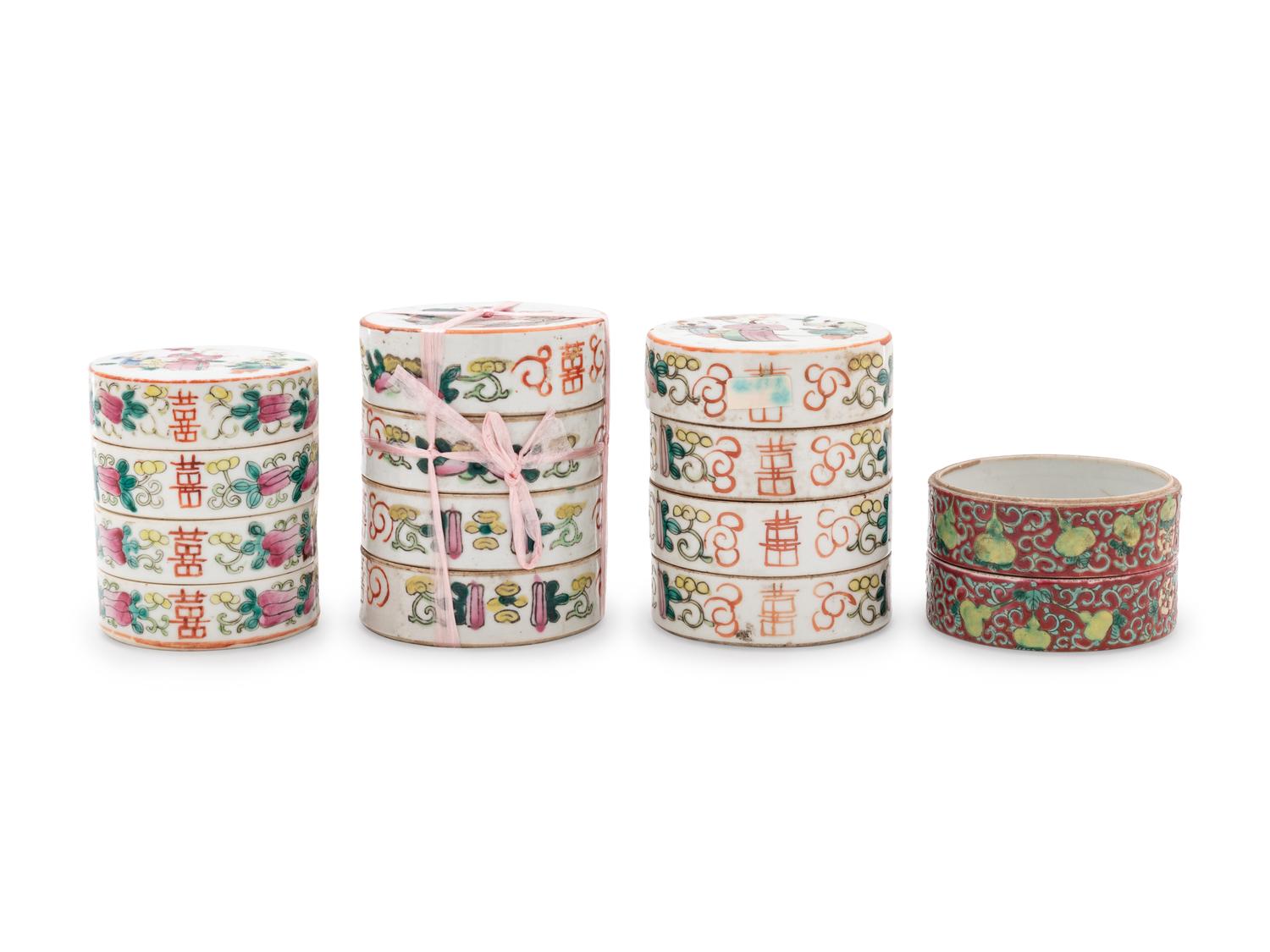 Four Chinese Famille Rose Porcelain Tiered Boxes