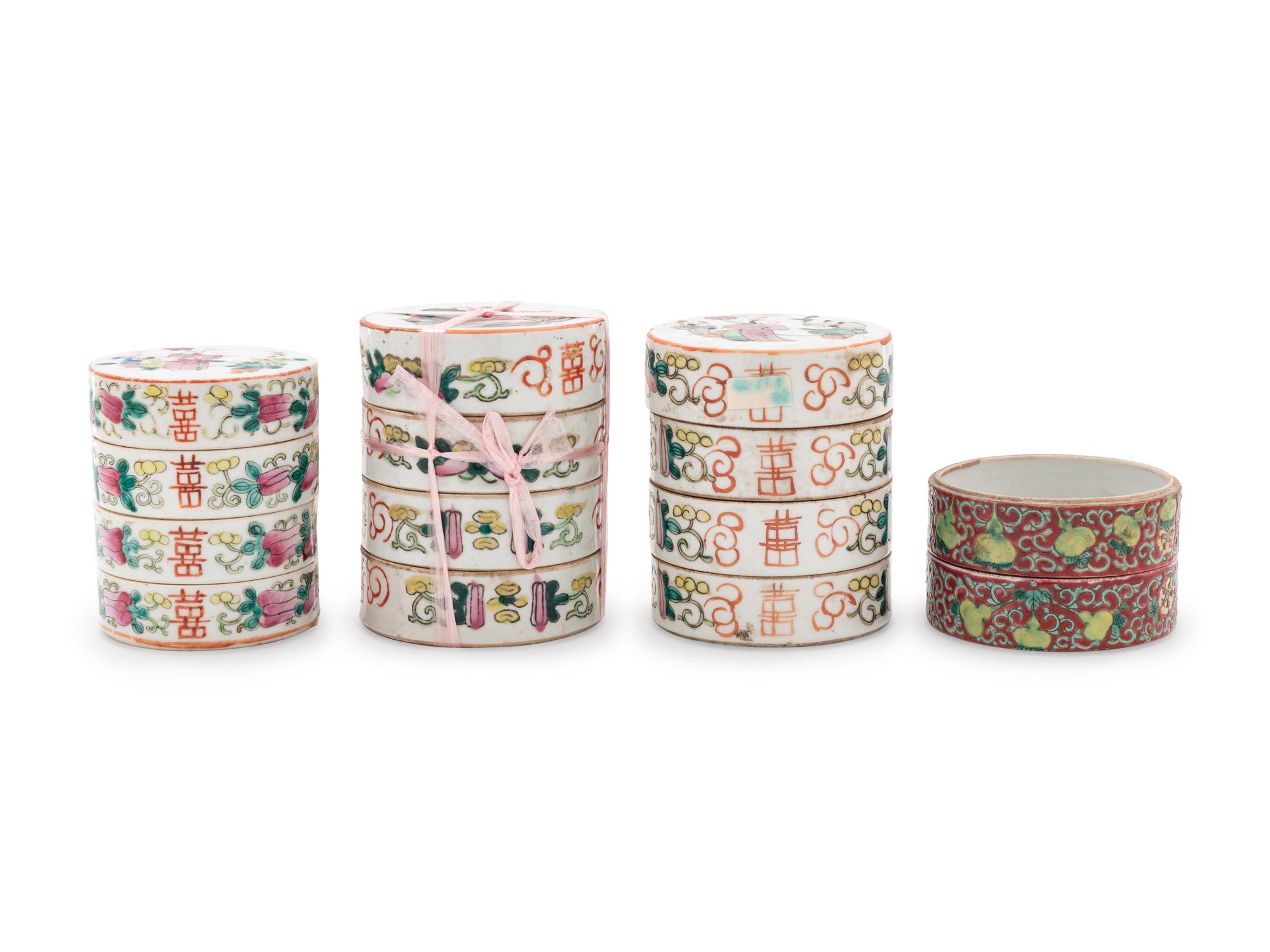 Four Chinese Famille Rose Porcelain Tiered Boxes