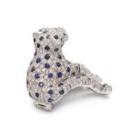 PLATINUM, DIAMOND, SAPPHIRE, AND EMERALD LEOPARD PIN