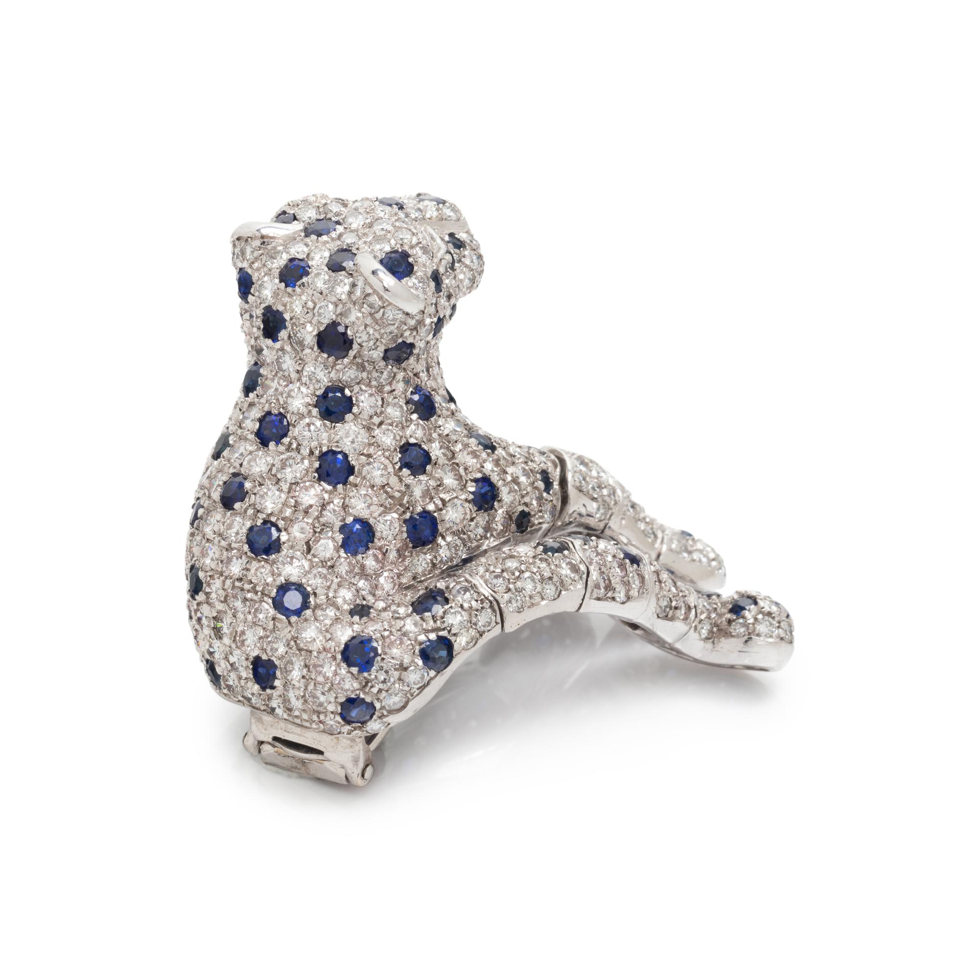 PLATINUM, DIAMOND, SAPPHIRE, AND EMERALD LEOPARD PIN