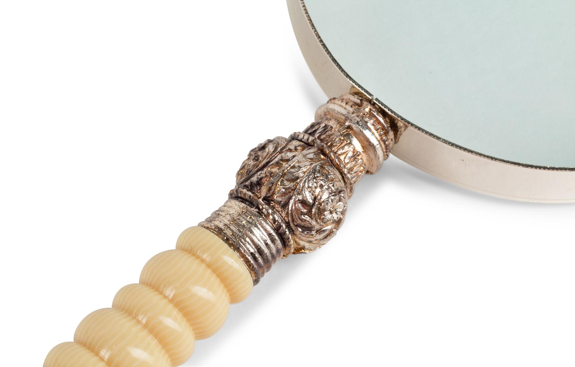 Three French Brass and Mother-of-Pearl Parasol Handles Mounted as Looking Glasses