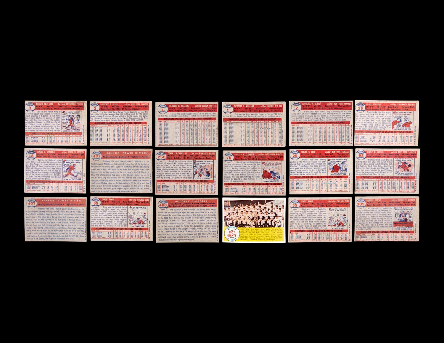 An Impressive Group of 1957 Topps Baseball Cards Including Mickey Mantle, Multiple Hall of Famers and Rookies,