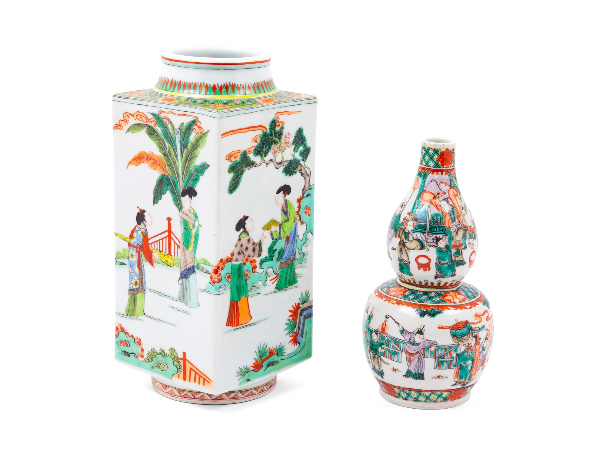 Two Chinese Famille Verte Porcelain Vases